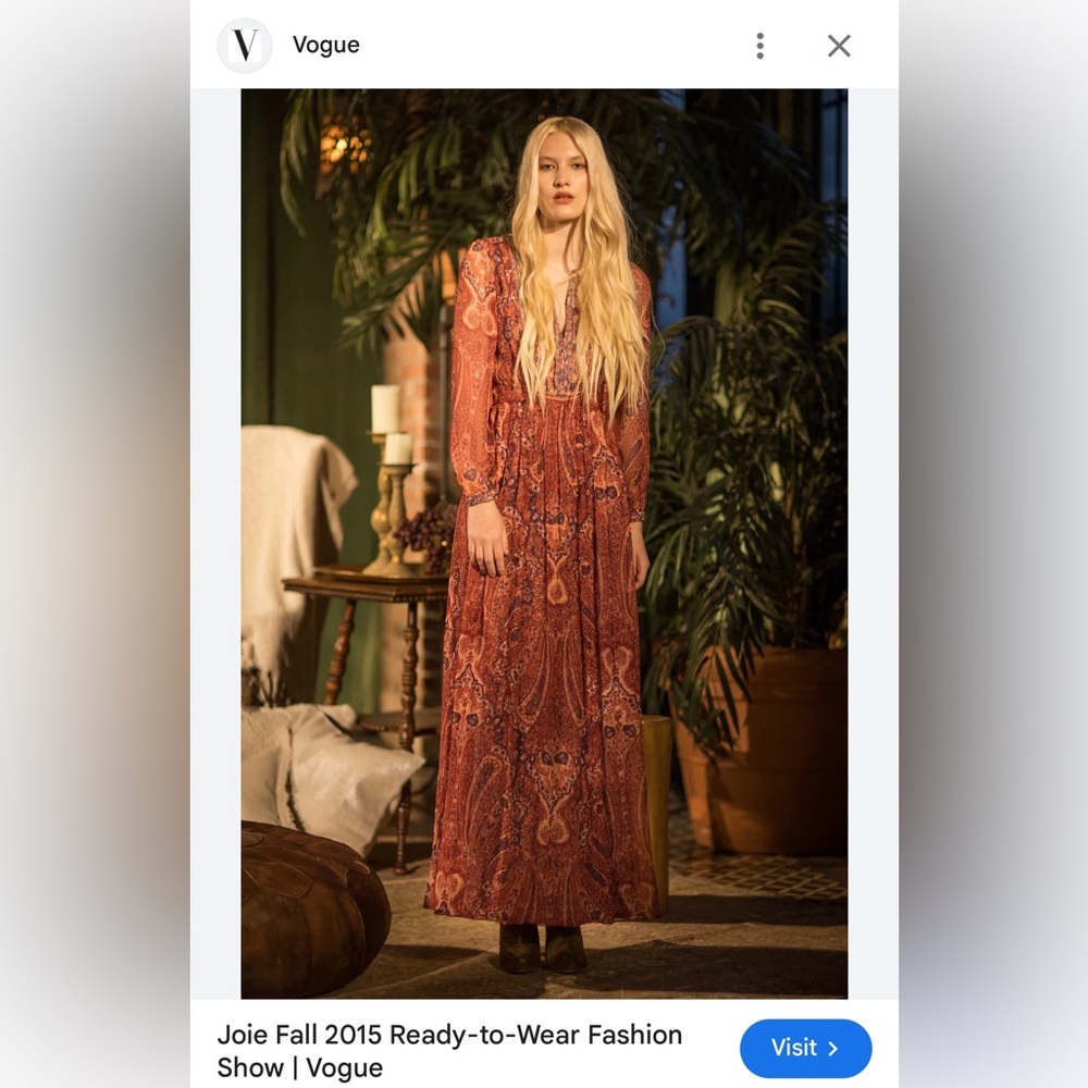 Joie Molly Maxi Dress MSRP $698 Sz S Vintage Fall 2015 Featured in Vogue 💯 Silk - Picture 2 of 15